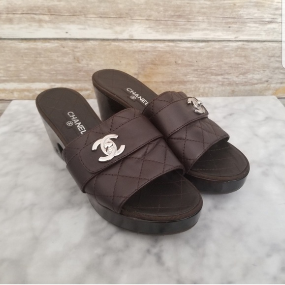 CHANEL Shoes - Chanel CC Quilted Platform Leather Sandals 8.5